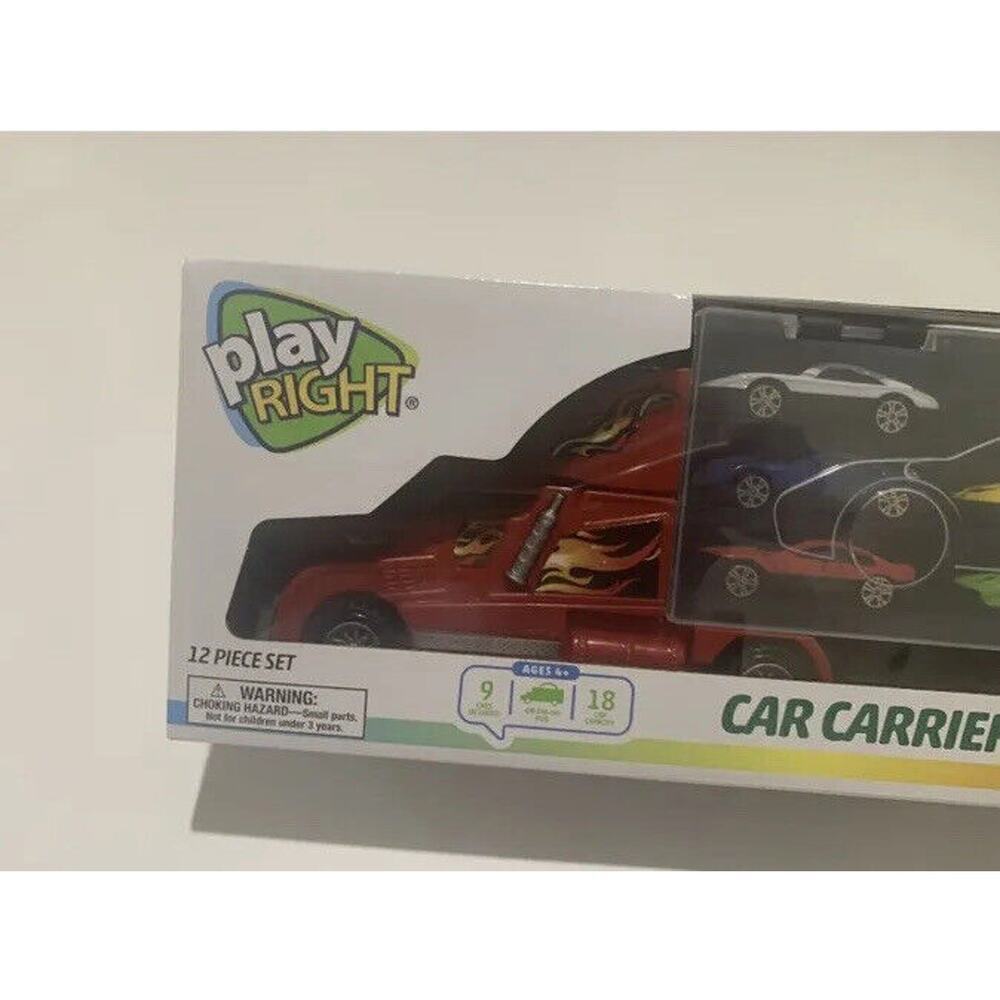New Play Right 12 Piece Car Carrier Truck Built In Ramp & 9 Cars Ages 4+